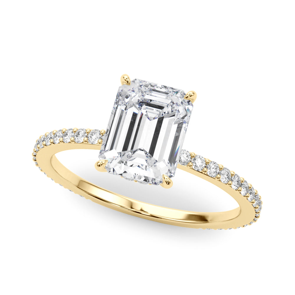 Classic set Slim Sided hide Halo Emerald cut Diamonds Ring