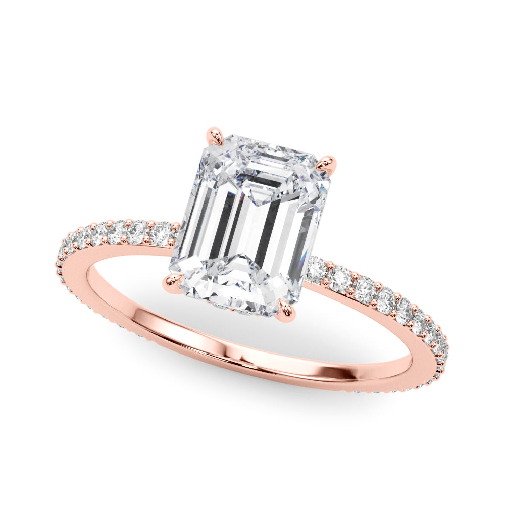 Copy of Classic set Slim Sided hide Halo Emerald cut Diamonds Ring