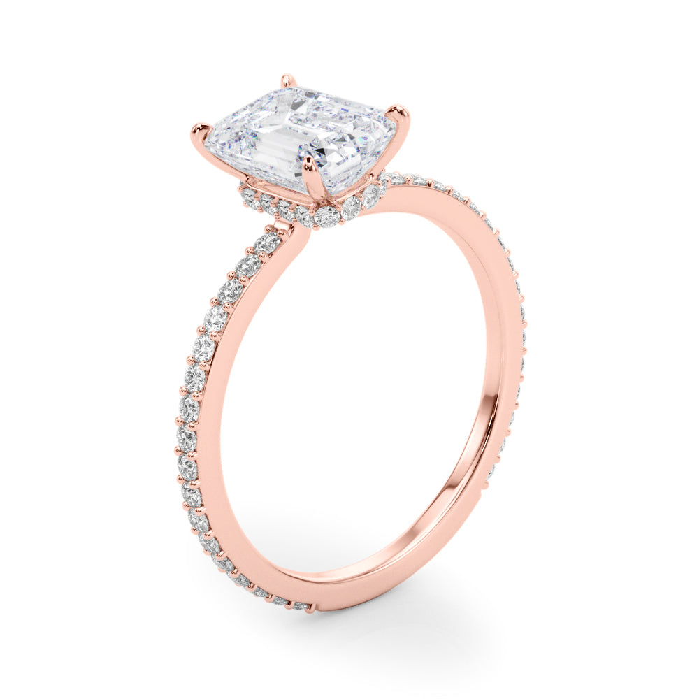 Copy of Classic set Slim Sided hide Halo Emerald cut Diamonds Ring