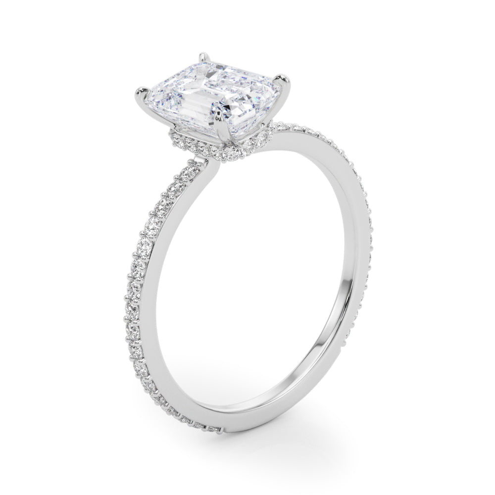 Copy of Classic set Slim Sided hide Halo Emerald cut Diamonds Ring