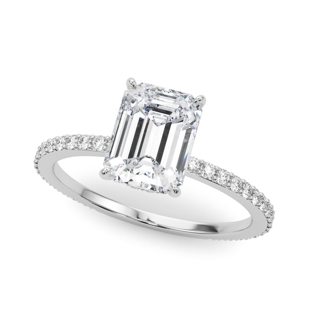 Classic set Slim Sided hide Halo Emerald cut Diamonds Ring